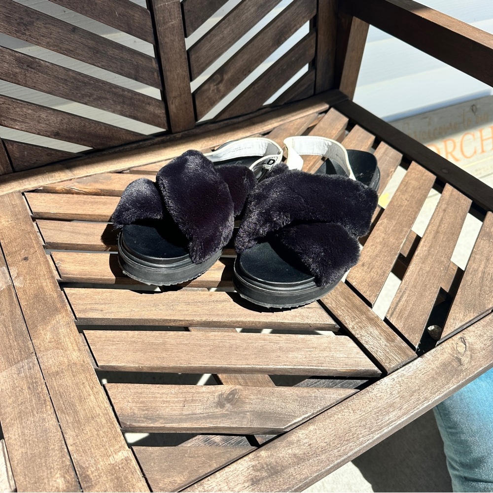 Karl Lagerfeld Black Fuzzy Sandals